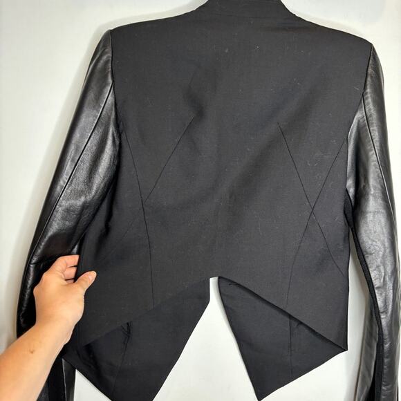 Helmut Lang Smoking Wool Leather Sleeve Cropped Tuxedo Blazer - Picture 5 of 6